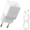 Baseus Sieninis įkroviklis Palm 20W USB-C QC3.0 PD3.0 su USB-C kabeliu 1m, baltas