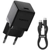 Baseus Sieninis įkroviklis Palm 20W USB-C QC3.0 PD3.0 su USB-C kabeliu 1m, juodas