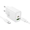Įkroviklis Hoco N63 30W GaN USB-C/USB-A + USB-C to USB-C cable 1.0m baltas