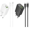 Įkroviklis Hoco N63 30W GaN USB-C/USB-A + USB-C to Lightning cable 1.0m baltas