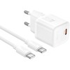Įkroviklis Hoco N66 35W GaN USB-C/USB-A + USB-C to USB-C cable 1.0m baltas