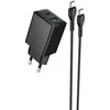Įkroviklis Hoco N71 30W GaN USB-C/USB-A + USB-C to USB-C cable 1.0m juodas