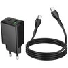 Įkroviklis Hoco N71 30W GaN USB-C/USB-A + USB-C to USB-C cable 1.0m juodas