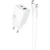 Įkroviklis Hoco N71 30W GaN USB-C/USB-A + USB-C to USB-C cable 1.0m baltas
