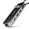 AXAGON HMC-6GLN 2x USB-A 5Gbps, 1x USB-C 5Gbps, 4K/60Hz HDMI, RJ-45, USB 3.2 Gen 1 šakotuvas, PD 100W, 20 cm USB-C laidas