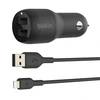 Belkinas | Dvigubas USB-A automobilinis įkroviklis 24W + USB-A prie žaibo kabelis | PAdidinkite įkrovimą