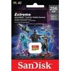 Atminties kortelė SanDisk Extreme Micro SDXC kortelė mobiliesiems žaidimams 256GB + 1 metų RescuePRO Deluxe iki 190MB/s &amp; 130MB/s Skaitymo/Rašymo greitis A2 C10 V30 UHS-I U3; EAN:619659188498