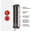 Brennenstuhl Premium ALU-Line 16 kartų juodos spalvos, su 2 jungikliais, 3 m