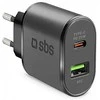 Kelioninis įkroviklis USB Type C PD 25W + USB AFC By SBS Juodas