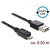 Delock 0.5m - USB2.0-A/USB2.0 Micro-B - 0.5 m - USB A - Micro-USB B - USB 2.0 - Male/Male - Juodas