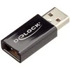DELOCK Adapteris USB A /F 2.0 į USB A /M 2.0 su duomenų blokatoriumi juodas
