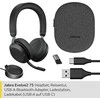 JABRA Evolve2 75 Ausinės on-ear Bluetooth belaidės aktyvus triukšmo slopinimas USB-A noise isolating juodas su charging stand MS Te
