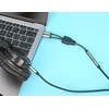„Manhattan“ ausinių adapteris kabelis su stereo garso Aux Y skirstytuvu, 3,5 mm moteriškas (4 kontaktų) iki 2 x 3,5 mm vyriškas (3 kontaktų), 15 cm, atskiriamas vienos ausinės prijungimas prie mikrofono ir garso kištukai, CTIA, paauksuoti kontaktai, pintas nailonas, Juodas/Sida612