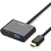 Ugreen adapterio keitiklis HDMI – VGA/HDMI + mini jack 3,5 mm juodas (CM101)