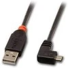 USB Kabelis - LINDY USB 2.0 Type A į Micro-B Laidas, 90° Dešinysis Kampas, 0.5 m, Juodas