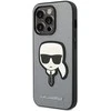 Apple iPhone 14 Pro Karl Lagerfeld dėklas Saffiano Karl`s Head Patch sidabrinės spalvos