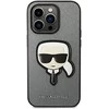 Apple iPhone 14 Pro Karl Lagerfeld dėklas Saffiano Karl`s Head Patch sidabrinės spalvos