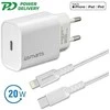 4smarts VoltPlug 20W PD USB-C Laidinis įkroviklis with USB-C to Lightning cable baltos spalvos