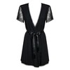 Obsessive Miamor Juodas Robe &amp; Thong XXL - Elegant Lace, Adjustable Belt