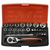 Galvučių, terkšlės ir priedų rinkinukas 4-13mm, antgaliai PH,HEX,TORX 1/4" 25vnt blisteryje. Bahco