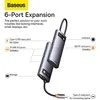 Adapteris 6in1 Baseus Metal Gleam Series USB-C į 3x USB 3.0 + USB-C PD + Micro SD/SD