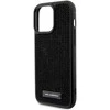 Karl Lagerfeld dėklas, skirtas iPhone 15 Pro 6,1 KLHCP15LHDSPLK juodos spalvos kietas dėklas , skirtas Rhinestone Logo Metal Plate