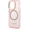 Apple iPhone 14 Pro Max Guess Dėklas Gold Outline Translucent MagSafe (GUHMP14XHTCMP) rožinės spalvos
