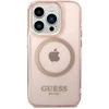 Apple iPhone 14 Pro Guess Dėklas Gold Outline Translucent MagSafe (GUHMP14LHTCMP) rožinės spalvos