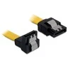 KABELIS SATA DATA III (6GB/S) F/F 20CM Z ZATRZASKAMI METALOWYMI KAMPINIS DÓŁ/PROSTO Geltonas DELOCK