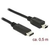 USB kabelis Delock USB-C - miniUSB 0, 5 m Juoda (83335)