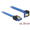 DELOCK Cable SATA 6 Gb/s lizdas tiesus > SATA lizdas žemyn kampuotas 20cm mėlynas su auksiniais spaustukais