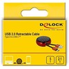 DELOCK laidas USB-A/M į USB-C/M 2.0 juodas/raudonas ištraukiamas 92cm