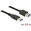 DELOCK ilgintuvas USB 3.0 Type-A kištukas > USB 3.0 Type-A kištukas 0,5 m juodas