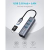 Graugear GRAUGEAR USB HUB USB-HUB 3x USB 3.0 prievadai Type-A+ Gbit LAN mažmeninė prekyba