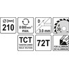 YATO diskinis pjūklas, skirtas ALUMINIUI 210x30mm 72 dantu 6093