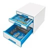 Leitz LEITZ CUBE WOW Schubward Box perlweiss- blau mit 4 Schubward. Tvirtas ir stabilus ansprechestm 2-farbigem WOW Design Hochglanz - 52132036
