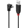 USB Kabelis - LINDY USB 2.0 Tipo A į Mini-B Laidas, 90 Laipsnių Dešinysis Kampas, M/M, 0.5 m, Juodas