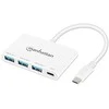 Manhattan MH USB (3.2) C tipo 3 prievadų USB 3.0 šakotuvas + 100W PD, Baltas 168434
