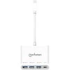 Manhattan MH USB (3.2) C tipo 3 prievadų USB 3.0 šakotuvas + 100W PD, Baltas 168434