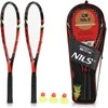 Nils Extreme Krosmintono rinkinys NRS001: 2 raketės, plunksninukai ir raudonas dėklas NILS