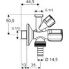 Kampinis ventilis Schell, 1/2" x 1/2" x 3/4" , kombinuotas
