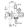 Kampinis ventilis Schell, 1/2'' x 3/8'' x 3/4'' kombinuotas