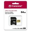 Atminties kortelė TRANSCEND 64GB UHS-I U1 Micro SD su adapteriu SD
