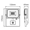 10W LED prožektorius V-TAC, 3000K (šiltai balta), su judesio davikliu, juodu korpusu, SAMSUNG LED chip