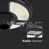 10W sodo šviestuvas V-TAC su judesio davikliu, 4000K, IP65, su 24W saulės baterija, juodas. Valdomas RF, su laikmačiu. Reikalinga atrama LED35010.