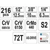 Įrankių rinkinys XXL Vorel 58700 - 1/4'', 3/8'', 1/2'' - 216 vnt
