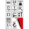 Yato Orlaivio perforatorius YT-82770; 2,0 J; SDS-plus; 18 V; 1x3,0 metų.