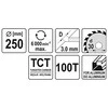 YATO diskinis pjūklas, skirtas ALUMINIUI 250x30mm 100 dantu 6095