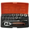 Galvučių, terkšlės ir priedų rinkinukas 4-13mm, antgaliai PH,HEX,TORX 1/4" 25vnt blisteryje. Bahco