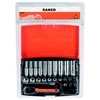 Galvučių, terkšlės ir priedų rinkinukas 4-13mm, antgaliai PH,HEX,TORX 1/4" 37vnt blisteryje. Bahco
